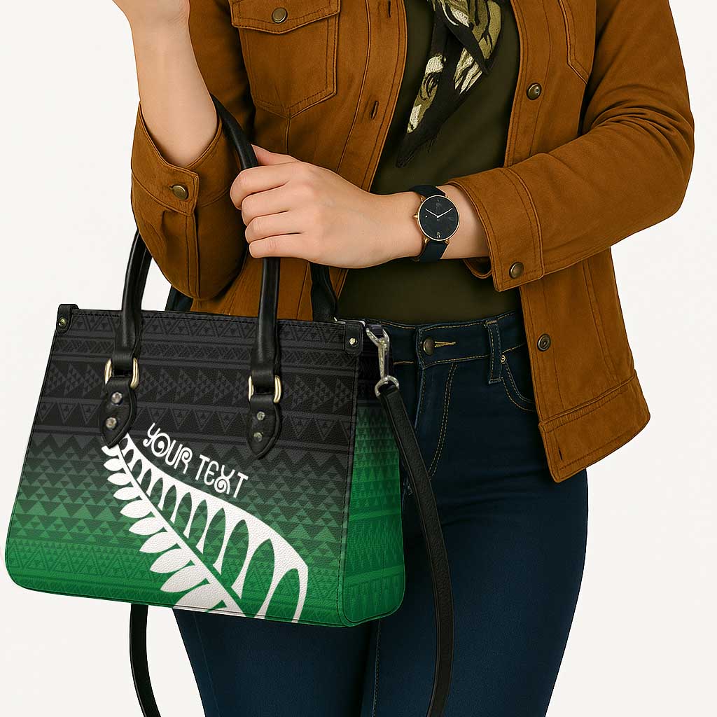 Green Silver Fern Spirit Taniko Tukutuku Personalised Leather Bag - Polynesian Pride