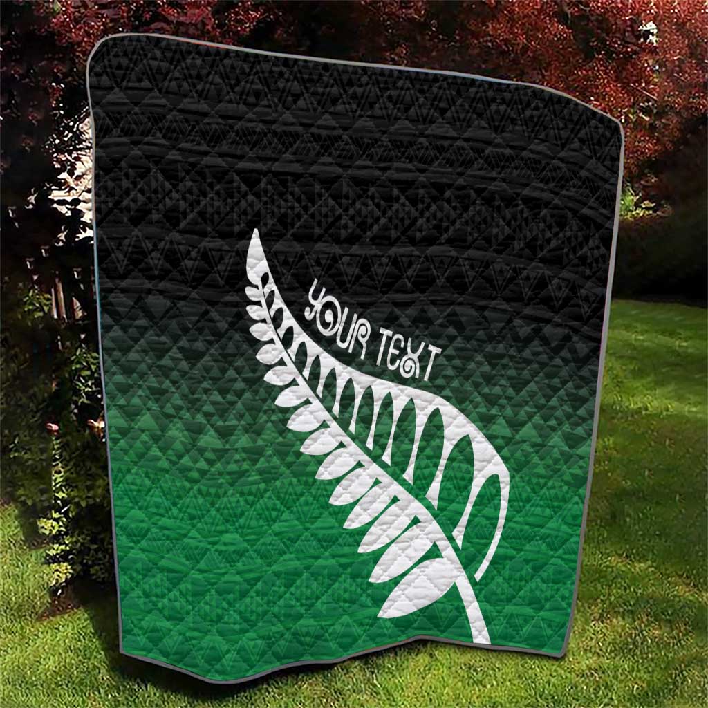 Green Silver Fern Spirit Taniko Tukutuku Personalised Quilt