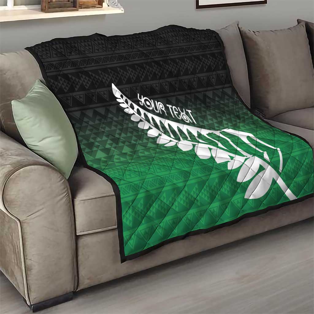 Green Silver Fern Spirit Taniko Tukutuku Personalised Quilt