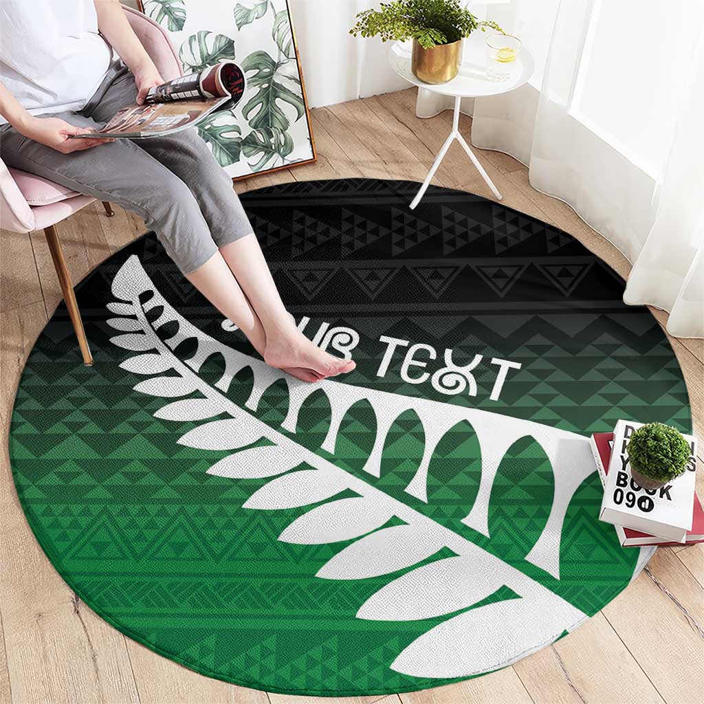 Green Silver Fern Spirit Taniko Tukutuku Personalised Round Carpet LT9 - Polynesian Pride
