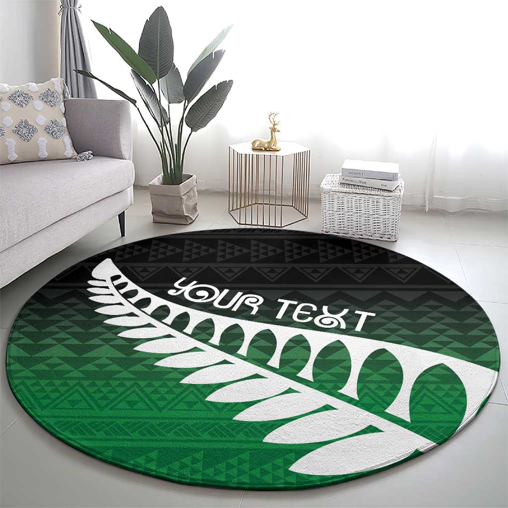 Green Silver Fern Spirit Taniko Tukutuku Personalised Round Carpet LT9 - Polynesian Pride