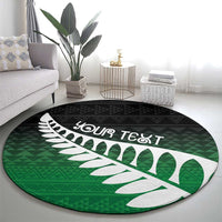 Green Silver Fern Spirit Taniko Tukutuku Personalised Round Carpet LT9 - Polynesian Pride