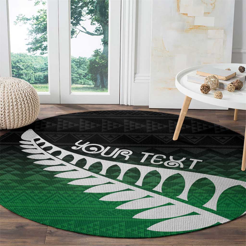 Green Silver Fern Spirit Taniko Tukutuku Personalised Round Carpet LT9 - Polynesian Pride