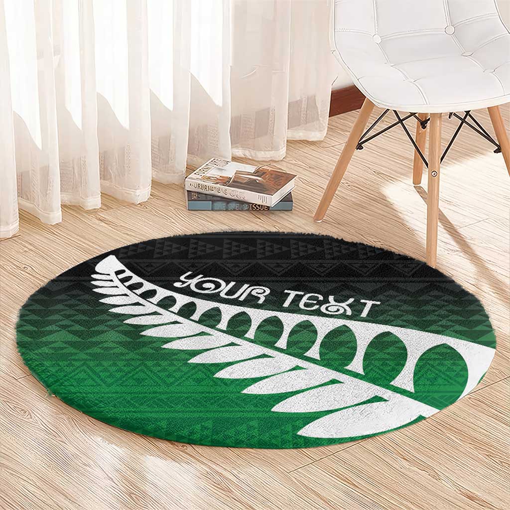 Green Silver Fern Spirit Taniko Tukutuku Personalised Round Carpet LT9 - Polynesian Pride