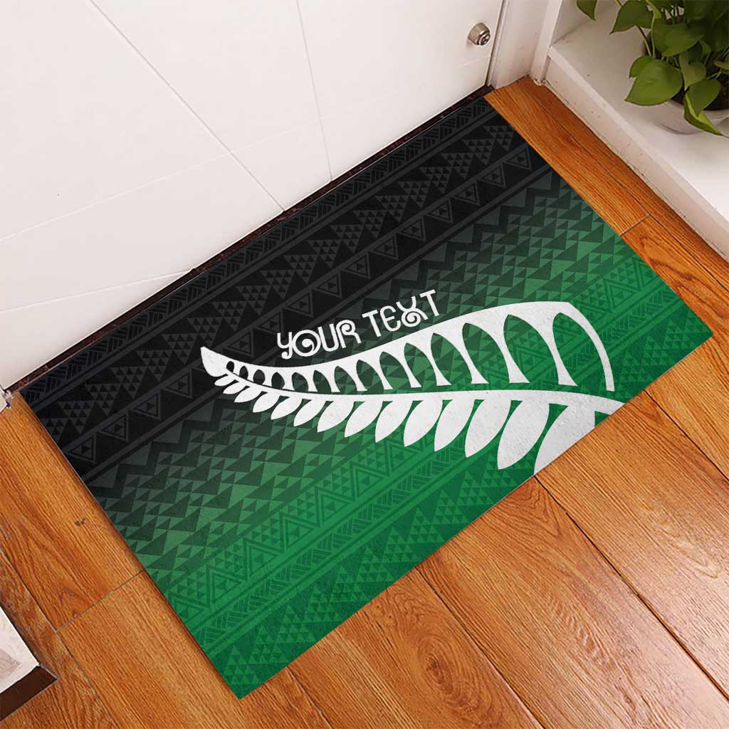 Green Silver Fern Spirit Taniko Tukutuku Personalised Rubber Doormat