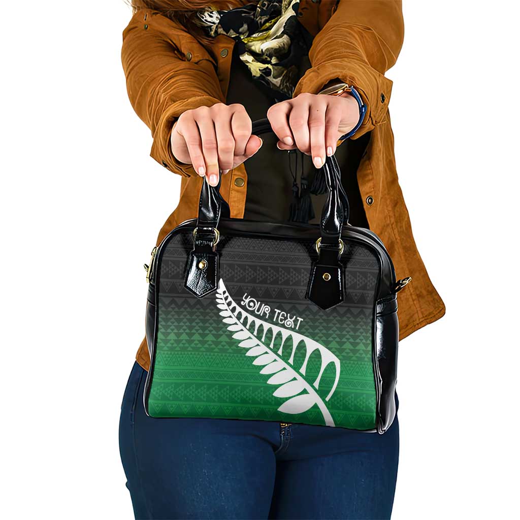 Green Silver Fern Spirit Taniko Tukutuku Personalised Shoulder Handbag
