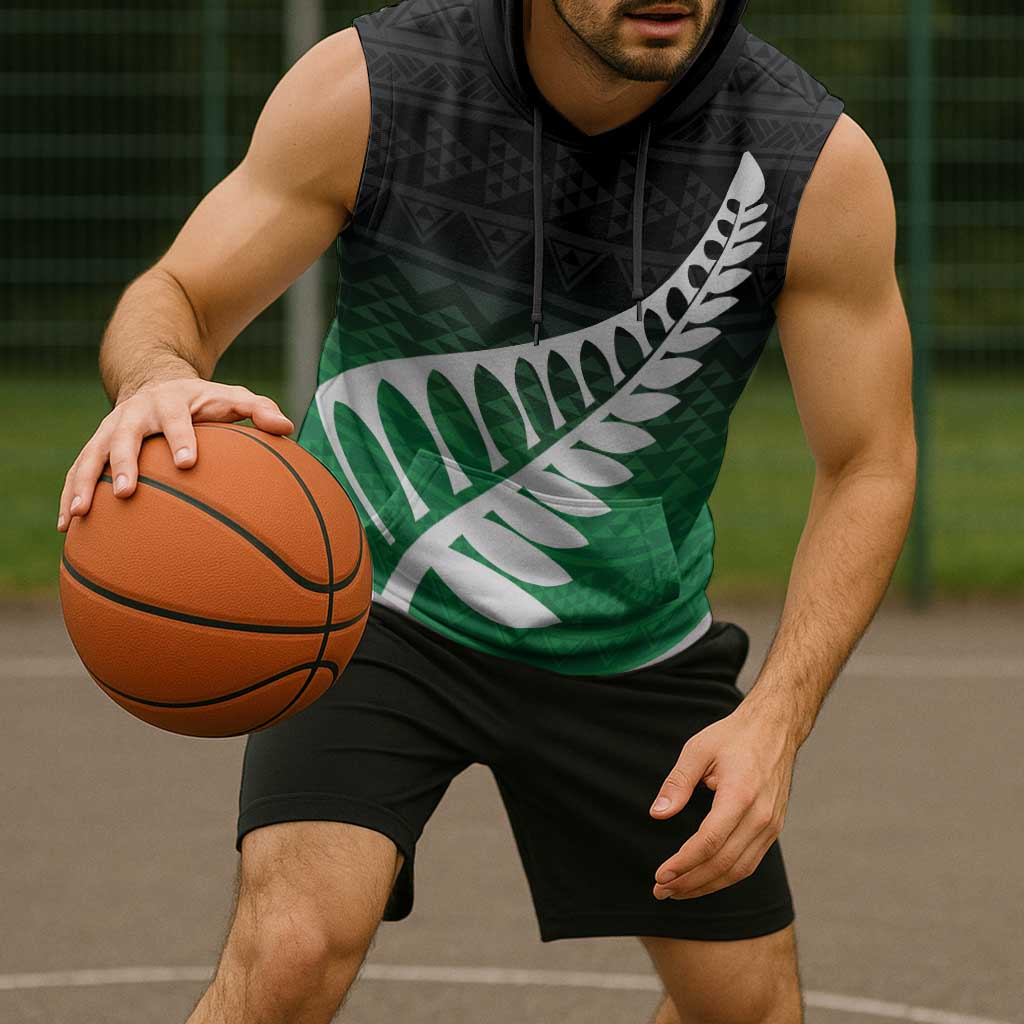 Green Silver Fern Spirit Taniko Tukutuku Personalised Sleeveless Hoodie - Polynesian Pride