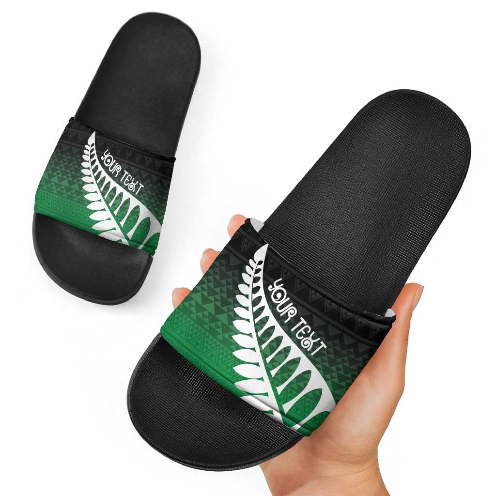Green Silver Fern Spirit Taniko Tukutuku Personalised Slide Sandals - Polynesian Pride