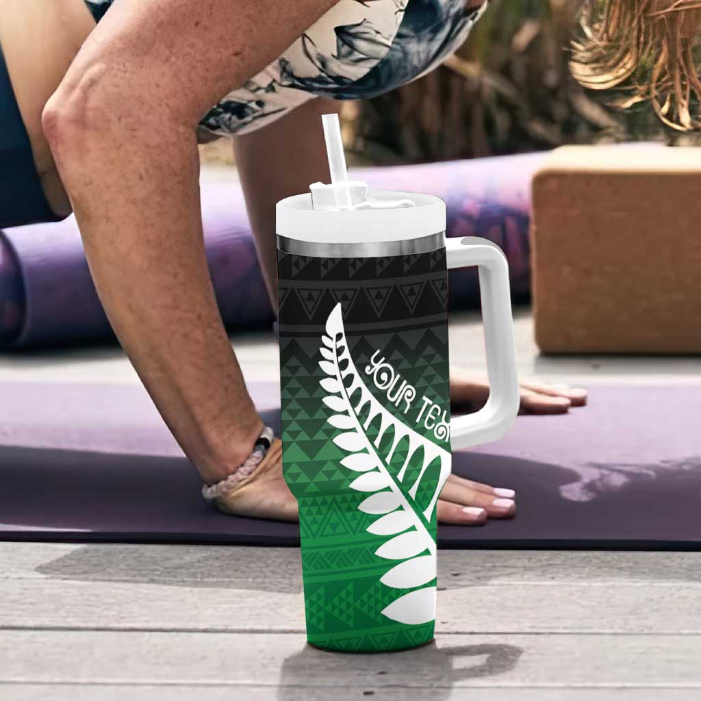 Green Silver Fern Spirit Taniko Tukutuku Personalised Tumbler With Handle