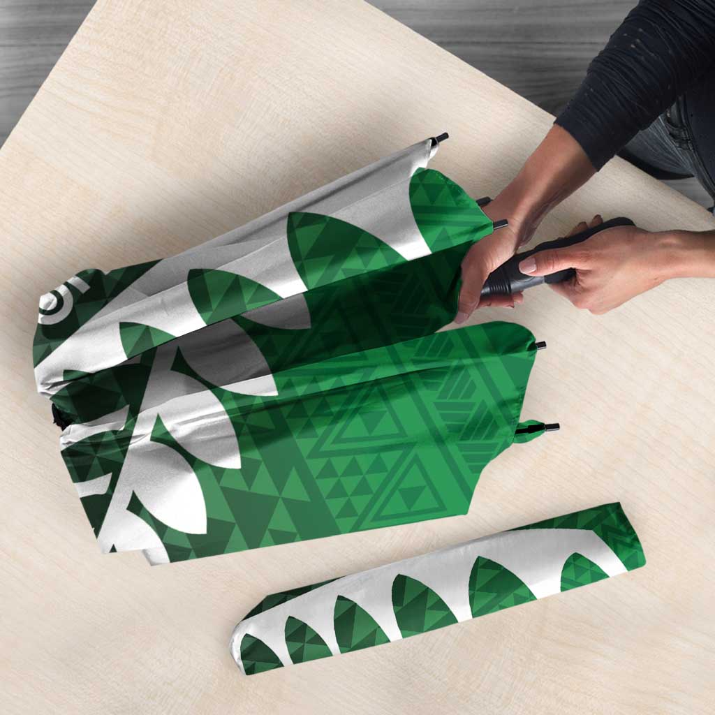 Green Silver Fern Spirit Taniko Tukutuku Personalised Umbrella - Polynesian Pride