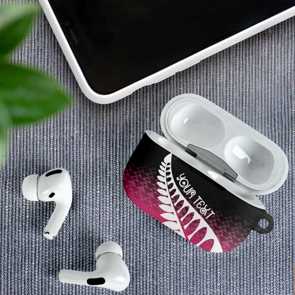 Pink Silver Fern Spirit Taniko Tukutuku Personalised AirPods Case - Polynesian Pride