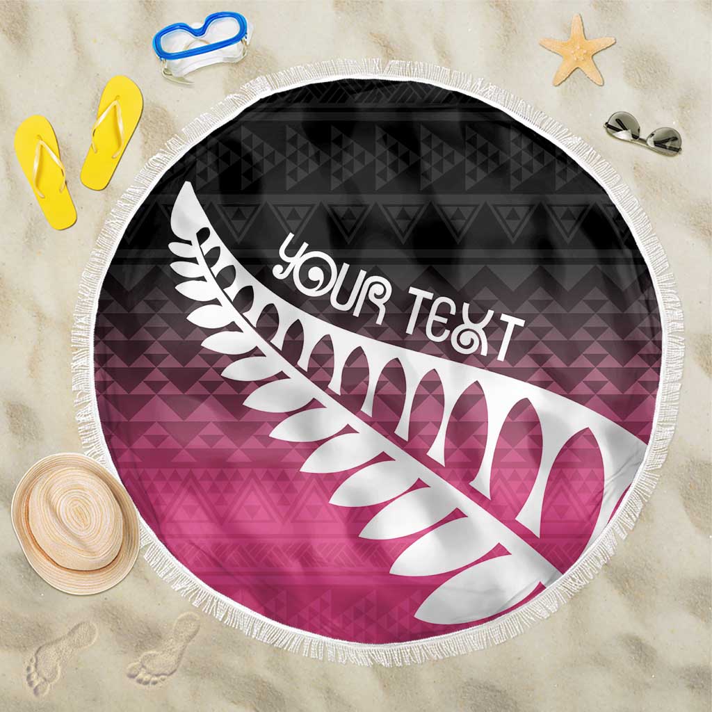Pink Silver Fern Spirit Taniko Tukutuku Personalised Beach Blanket