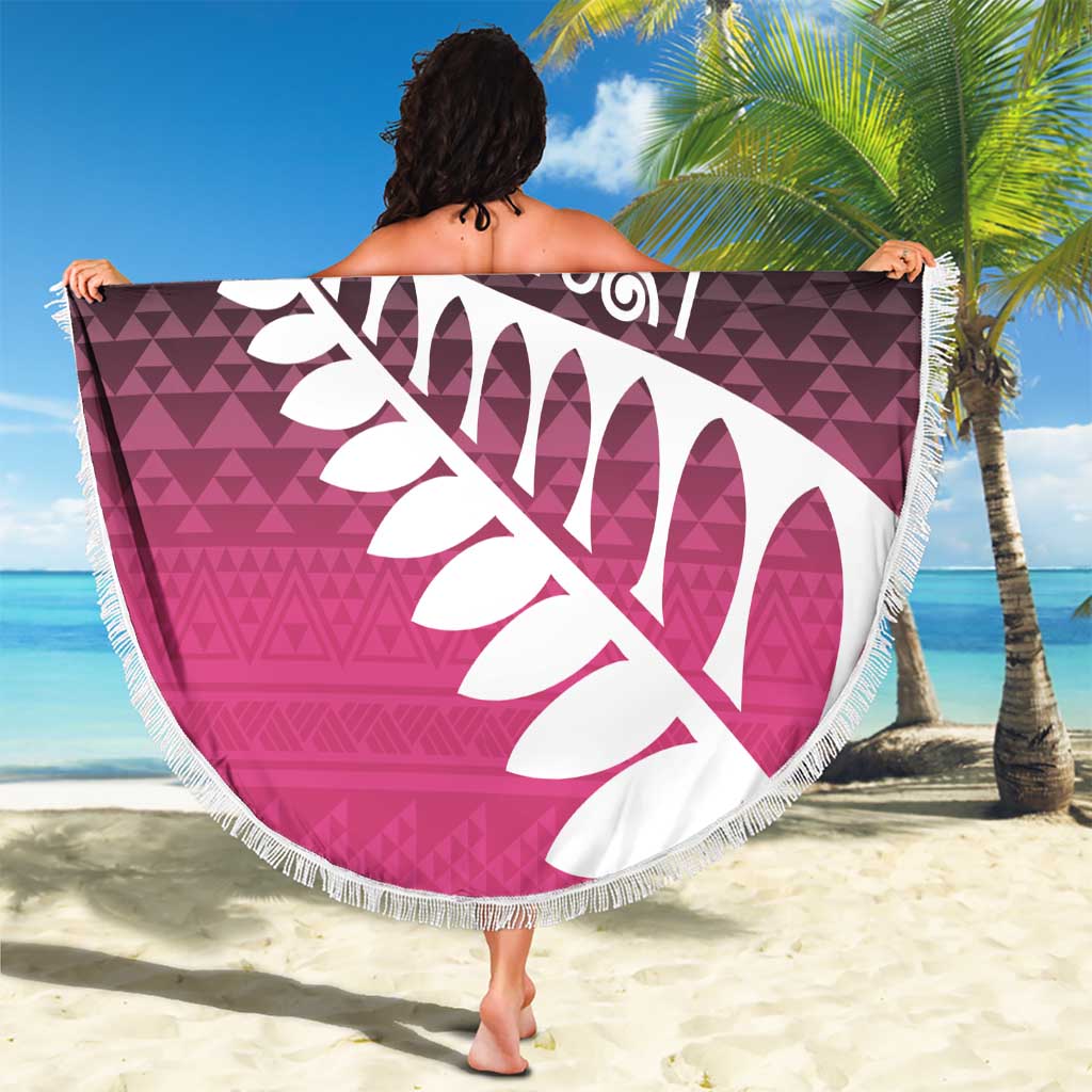 Pink Silver Fern Spirit Taniko Tukutuku Personalised Beach Blanket