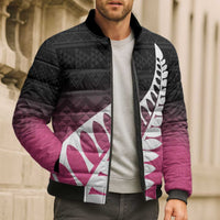 Pink Silver Fern Spirit Taniko Tukutuku Personalised Bomber Puffer Jacket - Polynesian Pride