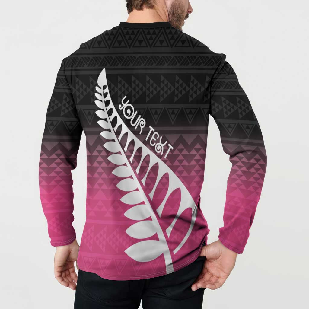 Pink Silver Fern Spirit Taniko Tukutuku Personalised Button Sweatshirt