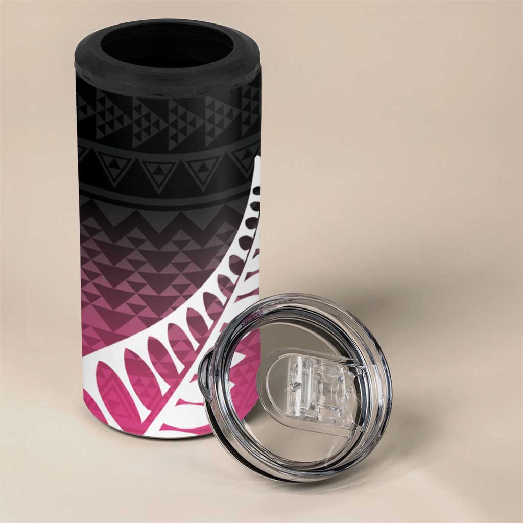 Pink Silver Fern Spirit Taniko Tukutuku Personalised 4 in 1 Can Cooler Tumbler