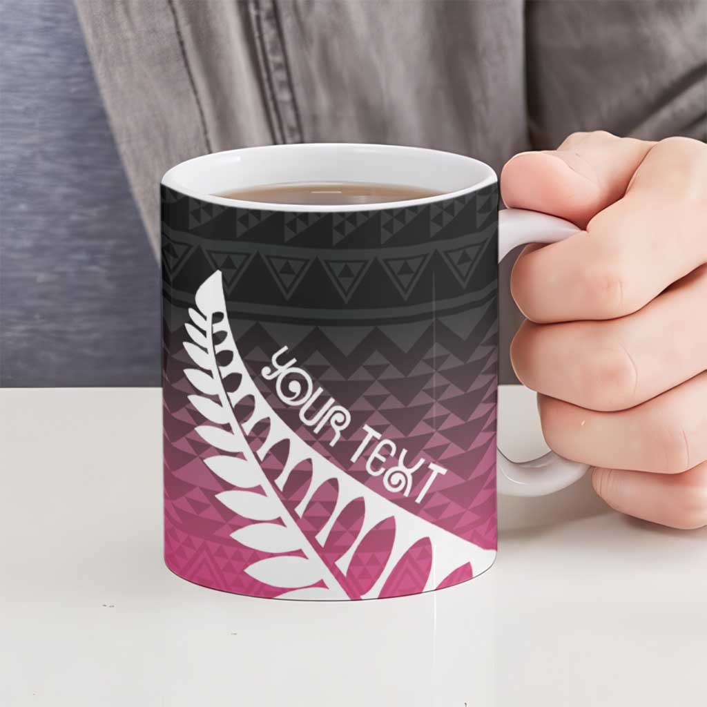 Pink Silver Fern Spirit Taniko Tukutuku Personalised Ceramic Mug - Polynesian Pride