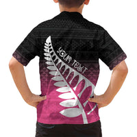 Pink Silver Fern Spirit Taniko Tukutuku Personalised Family Matching Long Sleeve Bodycon Dress and Hawaiian Shirt