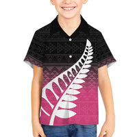 Pink Silver Fern Spirit Taniko Tukutuku Personalised Family Matching Long Sleeve Bodycon Dress and Hawaiian Shirt