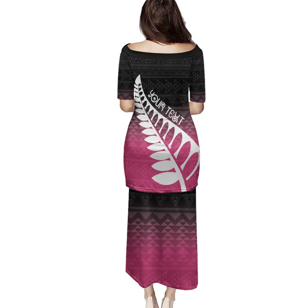 Pink Silver Fern Spirit Taniko Tukutuku Personalised Family Matching Puletasi and Hawaiian Shirt