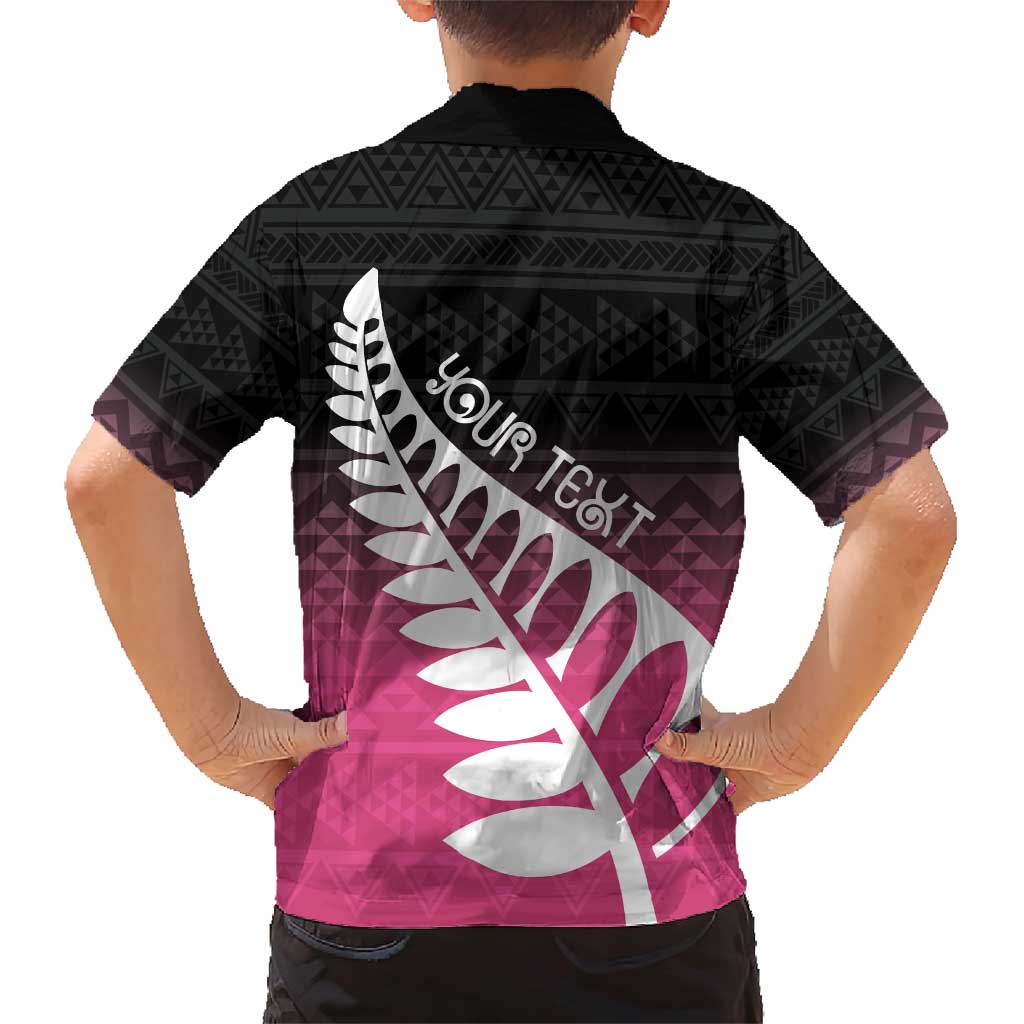 Pink Silver Fern Spirit Taniko Tukutuku Personalised Family Matching Short Sleeve Bodycon Dress and Hawaiian Shirt