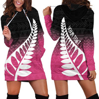 Pink Silver Fern Spirit Taniko Tukutuku Personalised Hoodie Dress