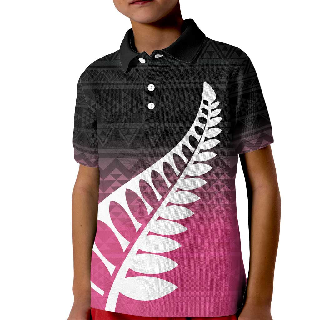 Pink Silver Fern Spirit Taniko Tukutuku Personalised Kid Polo Shirt LT9 Kid Pink - Polynesian Pride