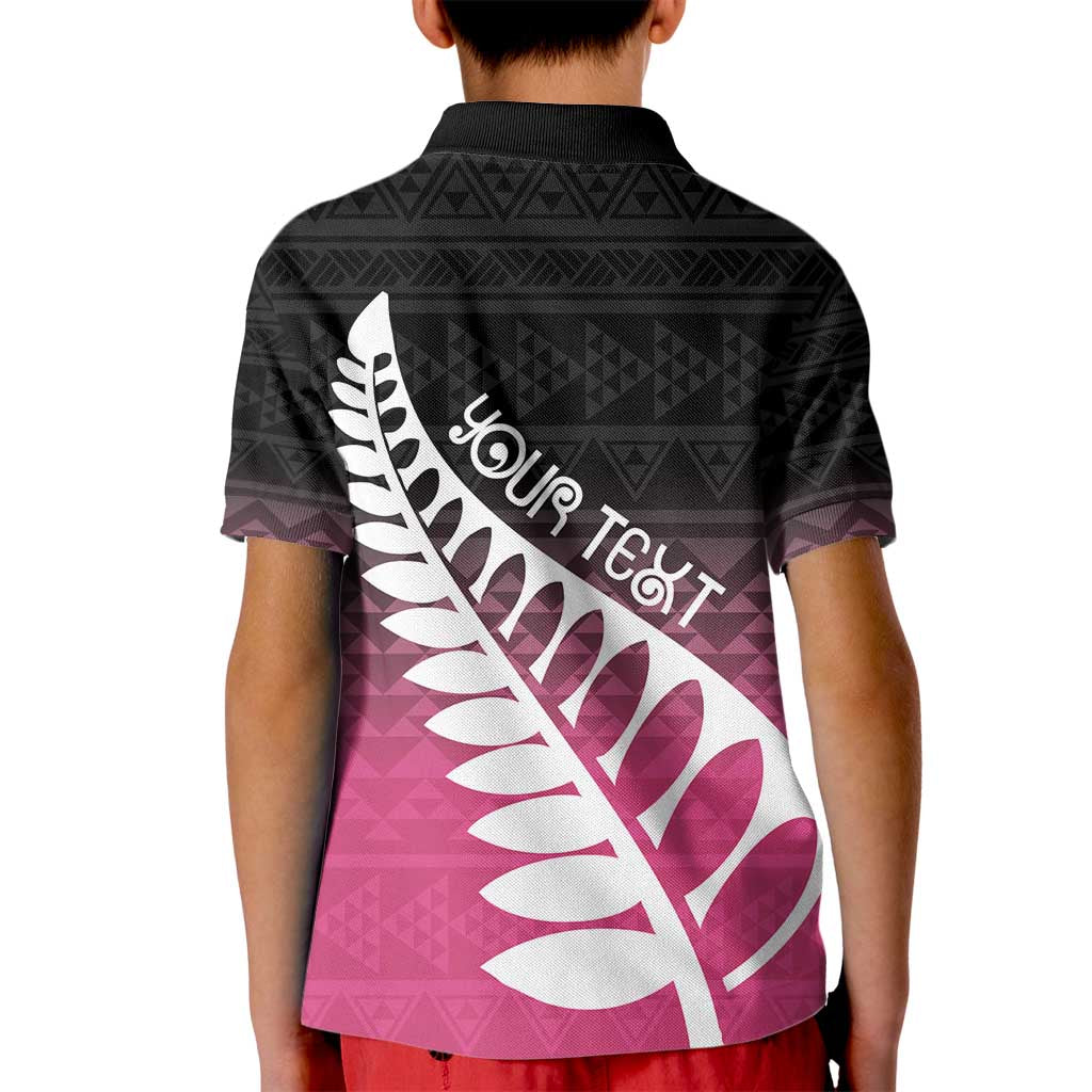 Pink Silver Fern Spirit Taniko Tukutuku Personalised Kid Polo Shirt LT9 - Polynesian Pride