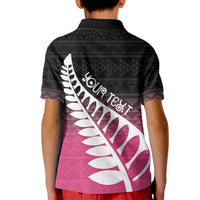 Pink Silver Fern Spirit Taniko Tukutuku Personalised Kid Polo Shirt LT9 - Polynesian Pride