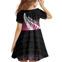 Pink Silver Fern Spirit Taniko Tukutuku Personalised Kid Short Sleeve Dress