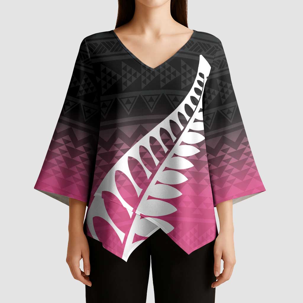 Pink Silver Fern Spirit Taniko Tukutuku Personalised Kimono Sleeve Blouse - Polynesian Pride