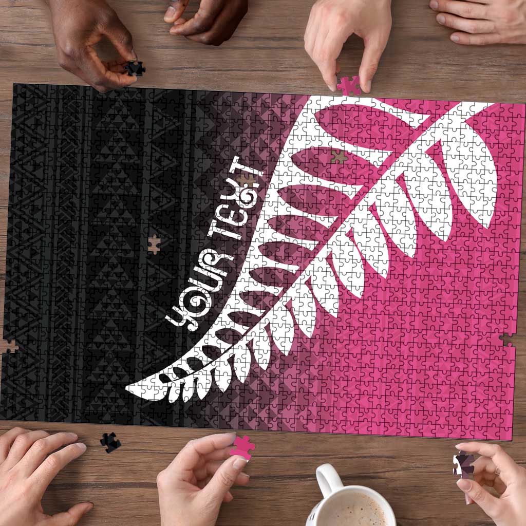 Pink Silver Fern Spirit Taniko Tukutuku Personalised Puzzle - Polynesian Pride