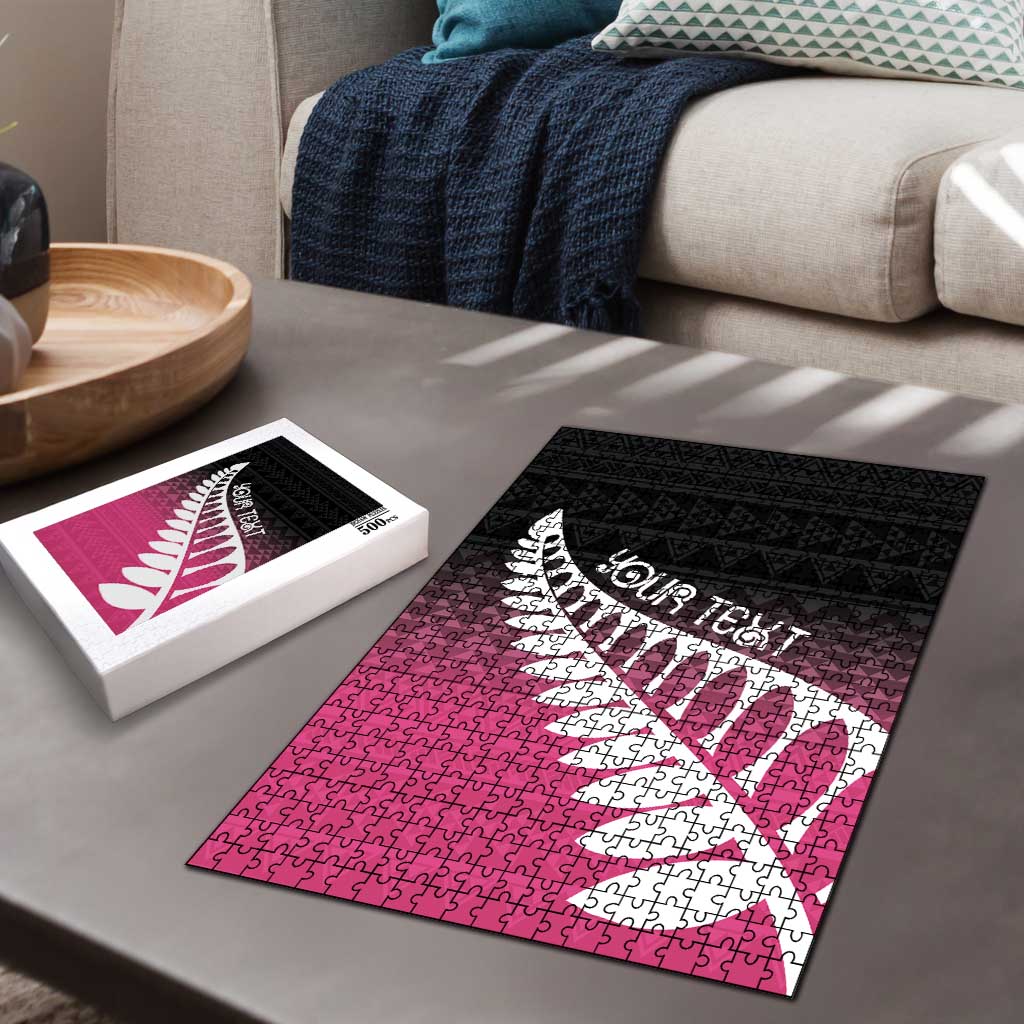 Pink Silver Fern Spirit Taniko Tukutuku Personalised Puzzle - Polynesian Pride