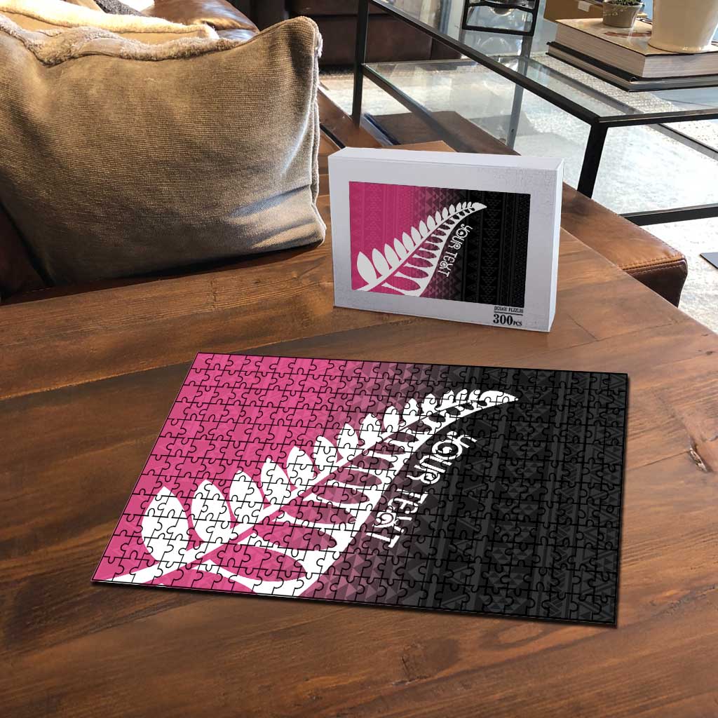 Pink Silver Fern Spirit Taniko Tukutuku Personalised Puzzle - Polynesian Pride