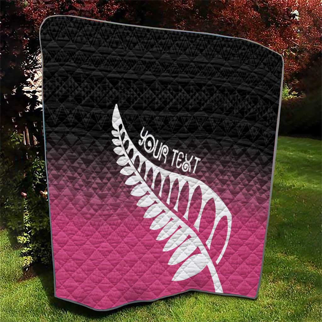 Pink Silver Fern Spirit Taniko Tukutuku Personalised Quilt