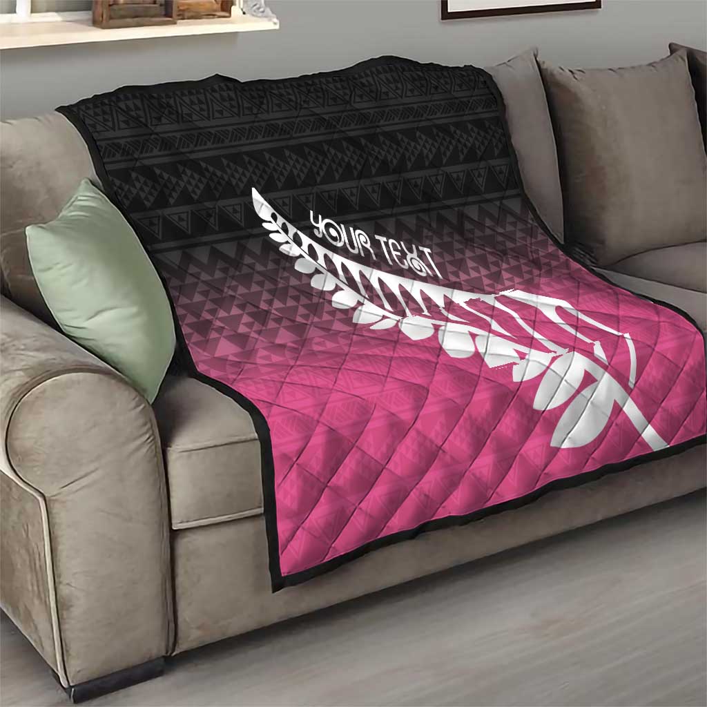 Pink Silver Fern Spirit Taniko Tukutuku Personalised Quilt
