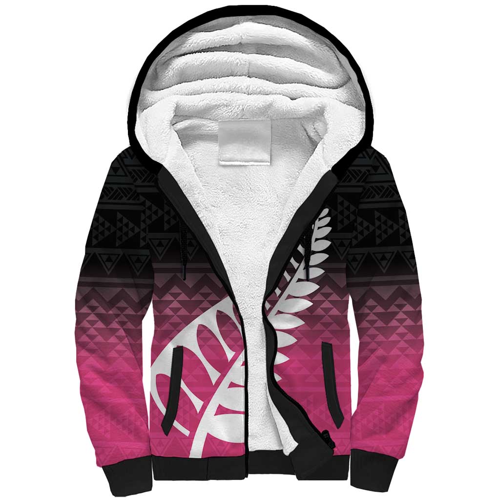 Pink Silver Fern Spirit Taniko Tukutuku Personalised Sherpa Hoodie