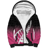 Pink Silver Fern Spirit Taniko Tukutuku Personalised Sherpa Hoodie