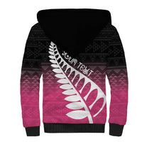 Pink Silver Fern Spirit Taniko Tukutuku Personalised Sherpa Hoodie
