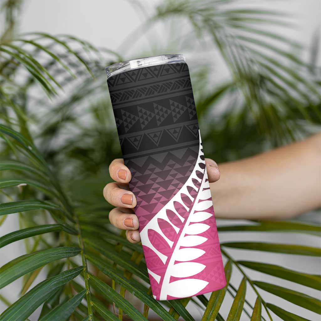 Pink Silver Fern Spirit Taniko Tukutuku Personalised Skinny Tumbler
