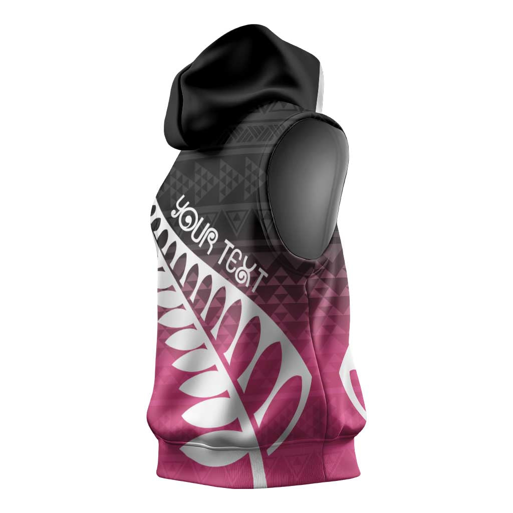 Pink Silver Fern Spirit Taniko Tukutuku Personalised Sleeveless Hoodie - Polynesian Pride