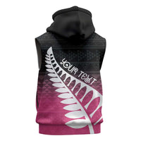 Pink Silver Fern Spirit Taniko Tukutuku Personalised Sleeveless Zip Hoodie - Polynesian Pride