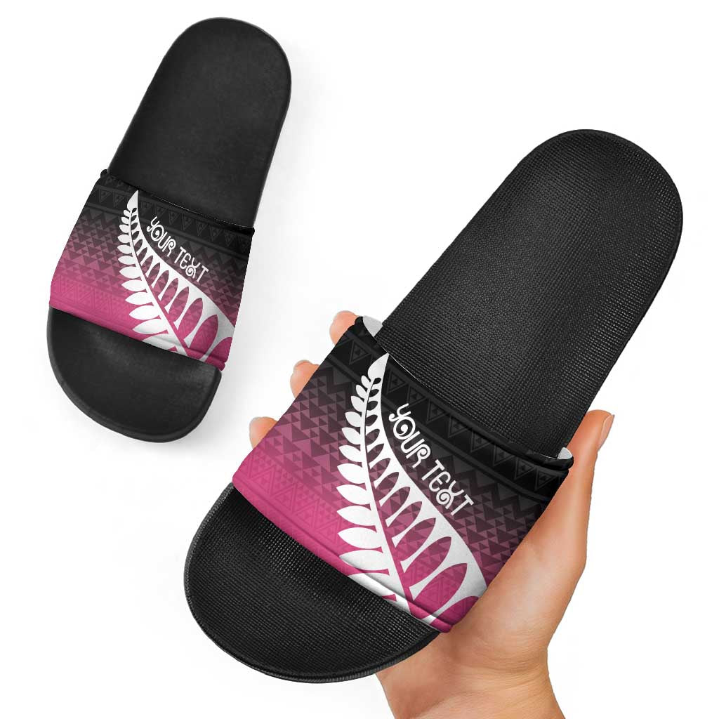 Pink Silver Fern Spirit Taniko Tukutuku Personalised Slide Sandals - Polynesian Pride