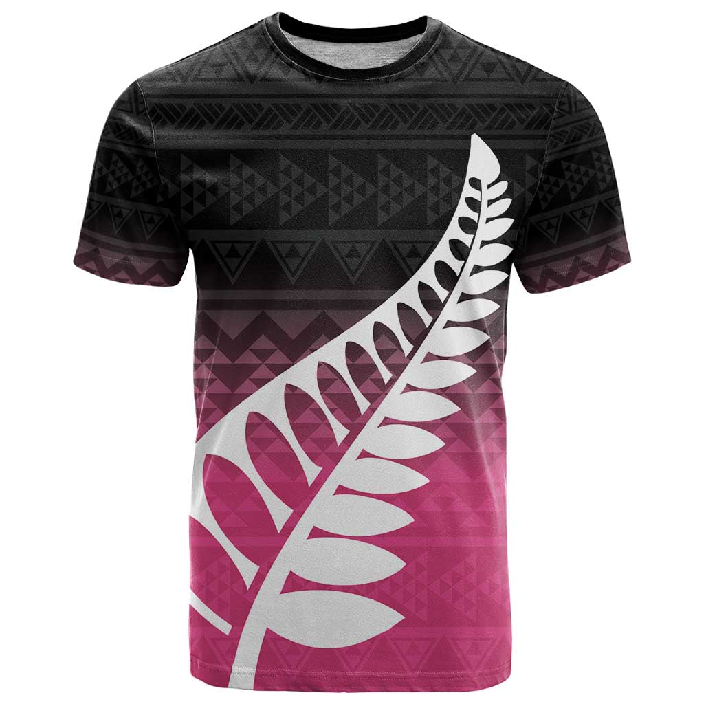 Pink Silver Fern Spirit Taniko Tukutuku Personalised T Shirt
