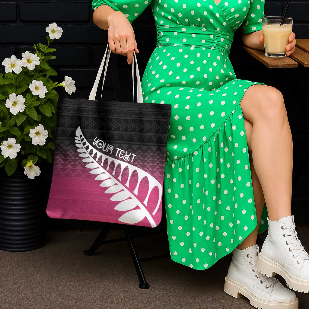 Pink Silver Fern Spirit Taniko Tukutuku Personalised Tote Bag - Polynesian Pride