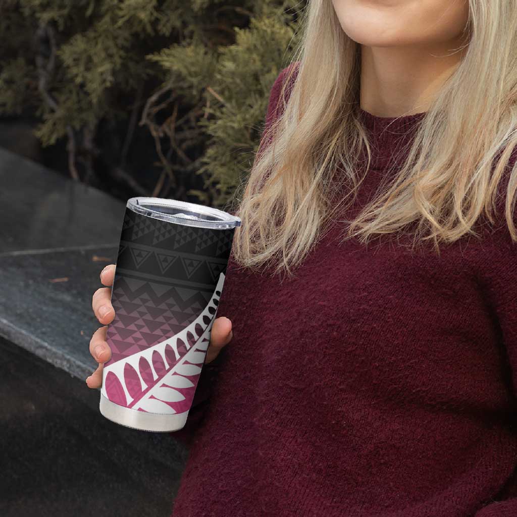 Pink Silver Fern Spirit Taniko Tukutuku Personalised Tumbler Cup