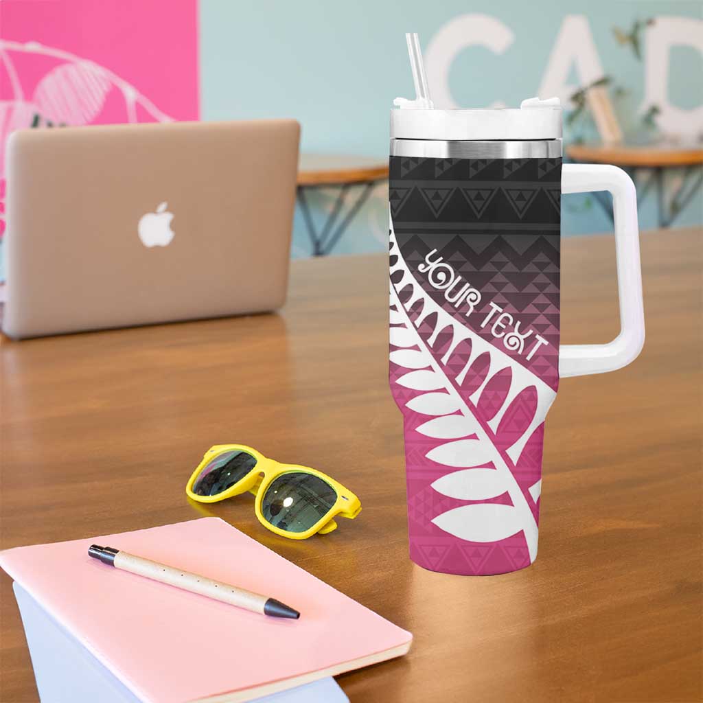 Pink Silver Fern Spirit Taniko Tukutuku Personalised Tumbler With Handle