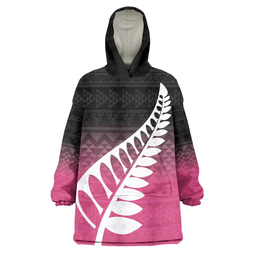 Pink Silver Fern Spirit Taniko Tukutuku Personalised Wearable Blanket Hoodie