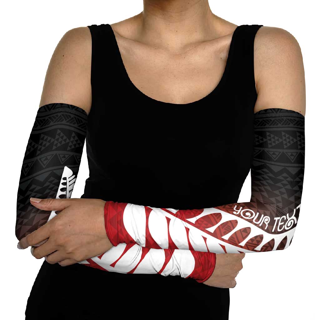 Red Silver Fern Spirit Taniko Tukutuku Personalised Arm Sleeves - Polynesian Pride