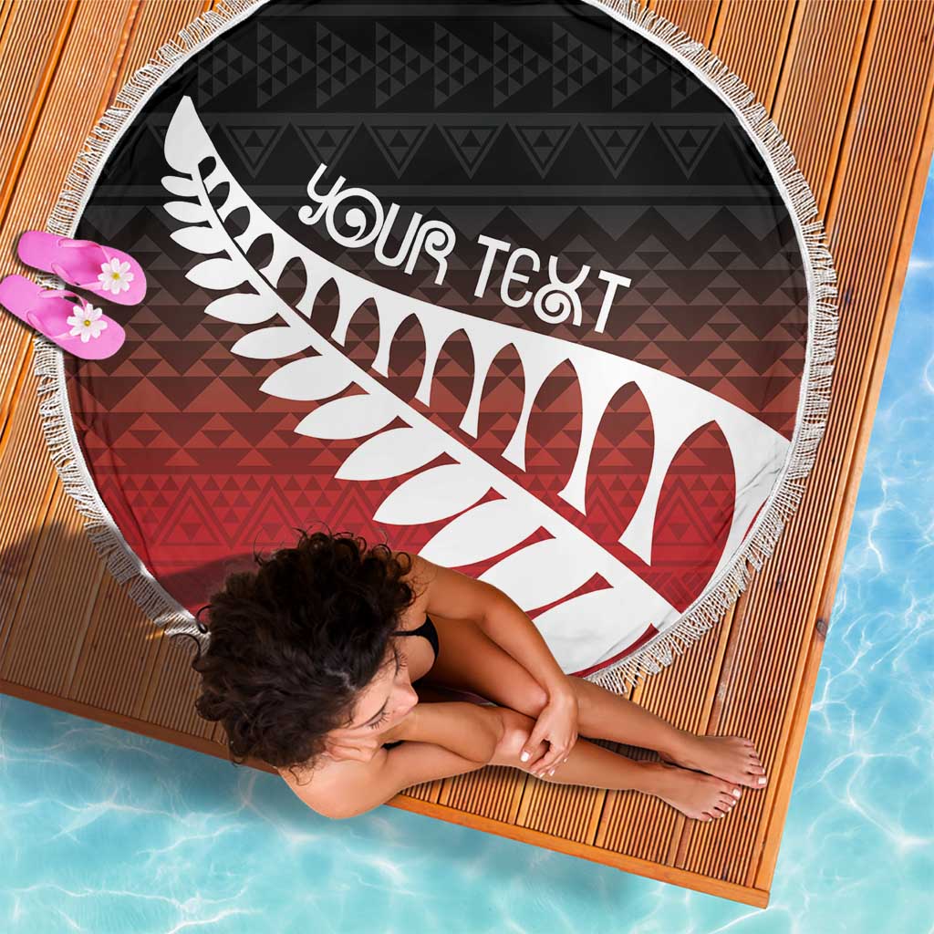 Red Silver Fern Spirit Taniko Tukutuku Personalised Beach Blanket